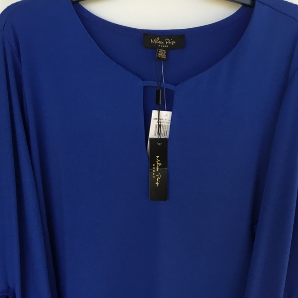 SOLD Womens Top Plus Key Hole Neck Sleeve Blue - Picture 4 of 5